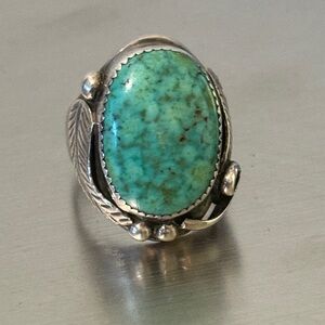 Vintage Sterling Silver 925 Turquoise Oval Statement Ring - Green BlueTurquoise
